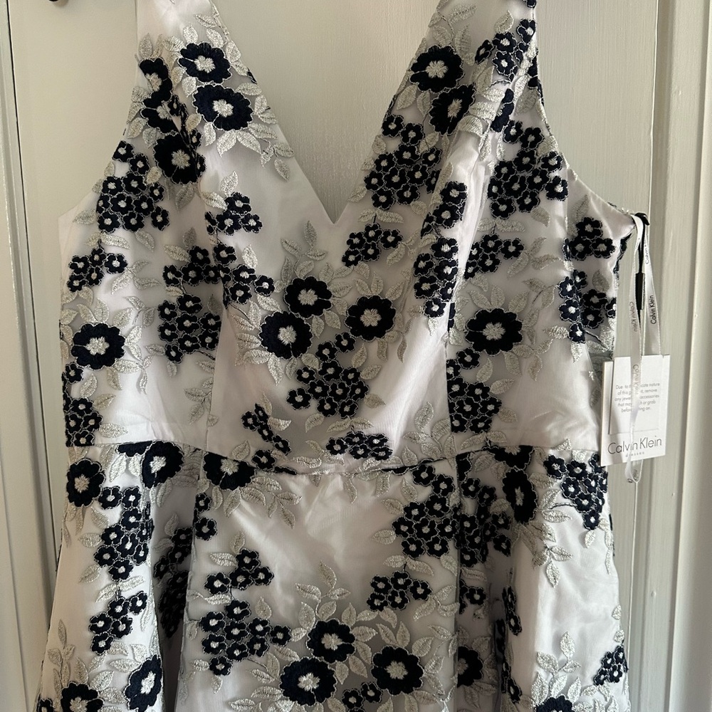 Calvin Klein Asymmetrical Dress - Black and White Floral